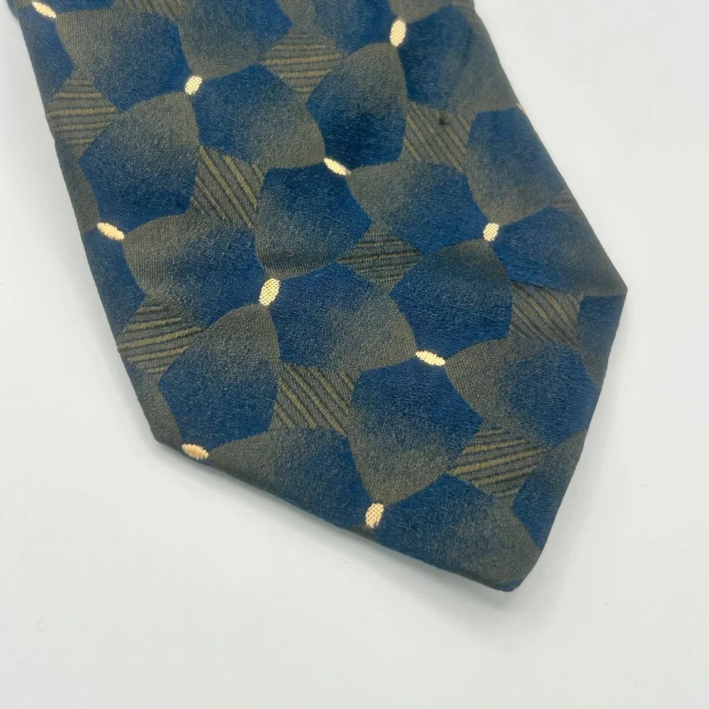 Pal Zileri Mens Silk Tie Blue Green Geometric Abstract Made in Italy Luxury